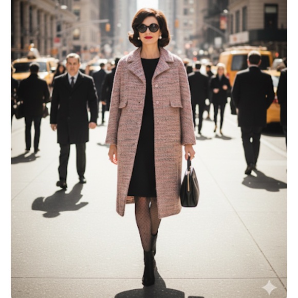 Vintage Neiman Marcus Pink Tweed Pea Coat - Picture 1 of 11